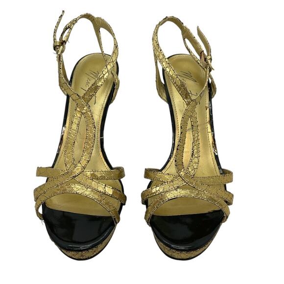 Marc Fisher Sandal SZ 8.5 Women Gold Belia Ankle Strap Stiletto Heel Snakeskin - Picture 12 of 15